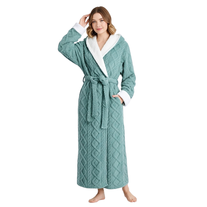 Hooded Fleece Full Length Bathrobe For Women