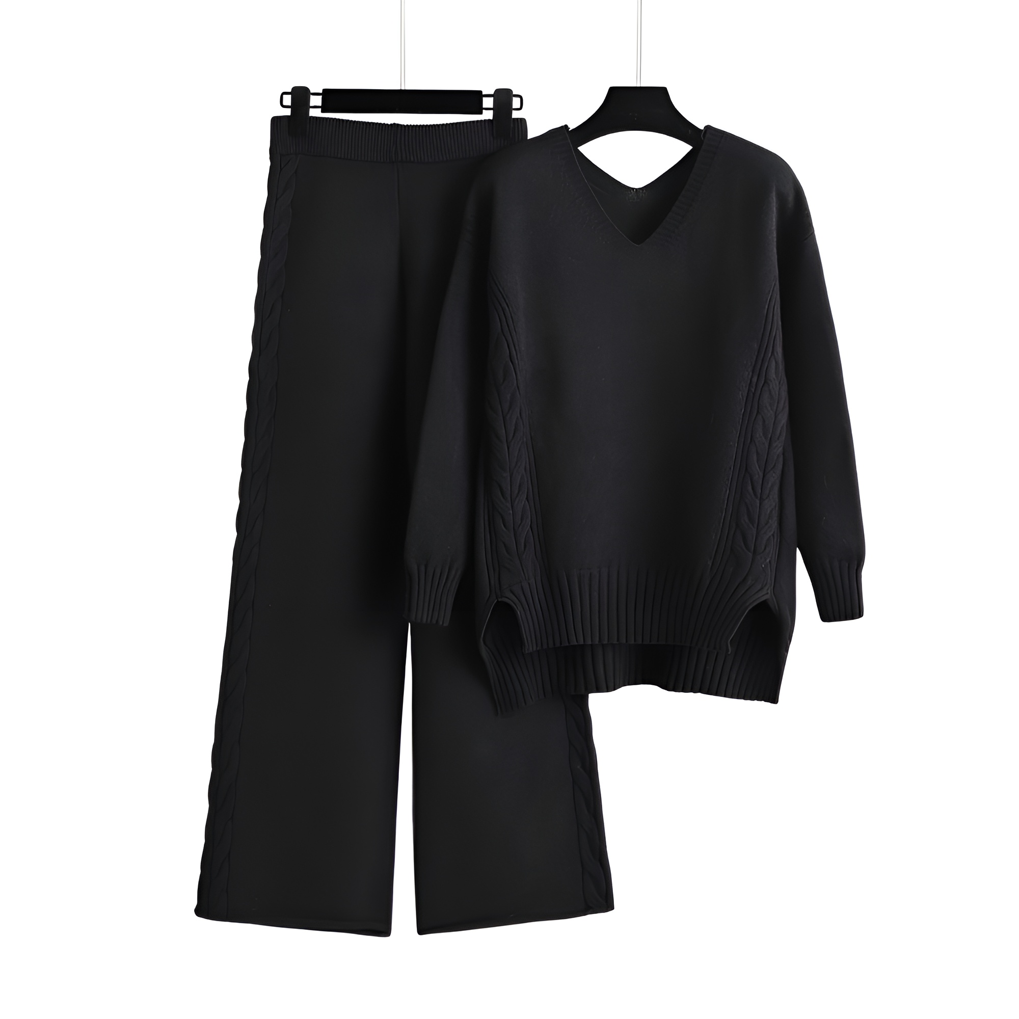 Textured V Shape Knit Lounge Set