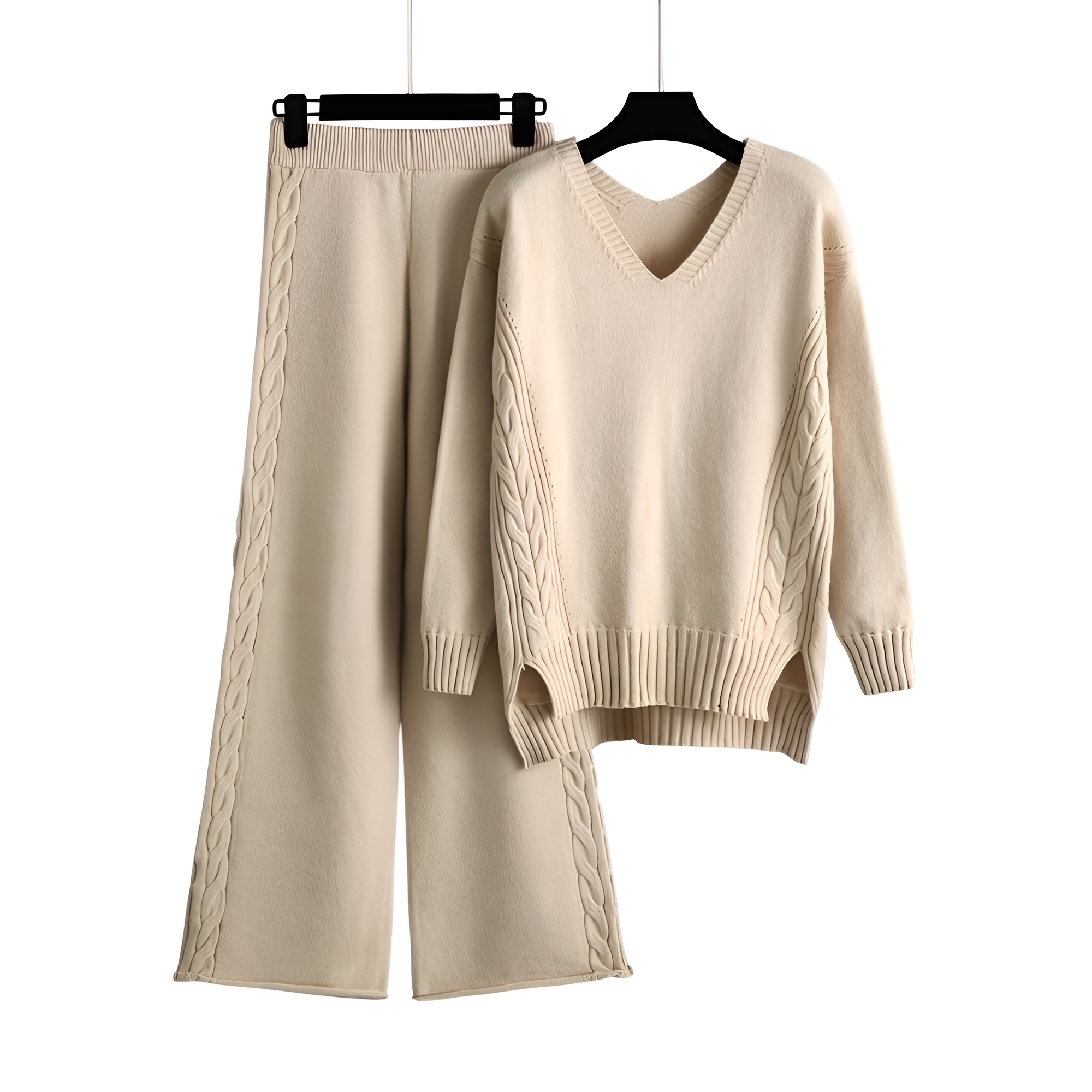 Textured V Shape Knit Lounge Set