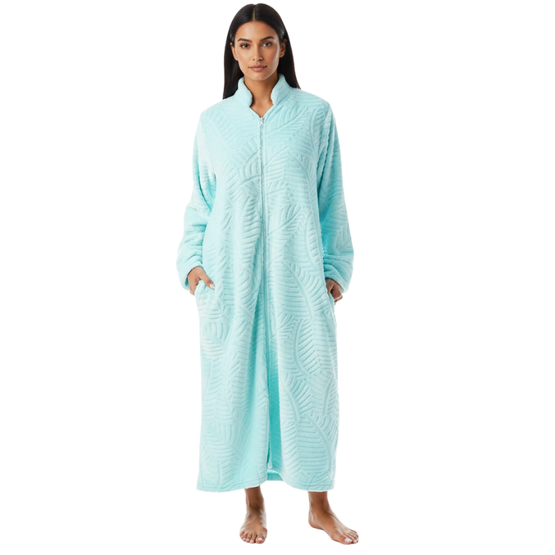 Plush Front Zipper Robe For Women