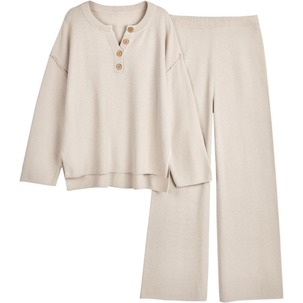 Two Piece Lounge Set With Oversized Matching Knit Design For Women
