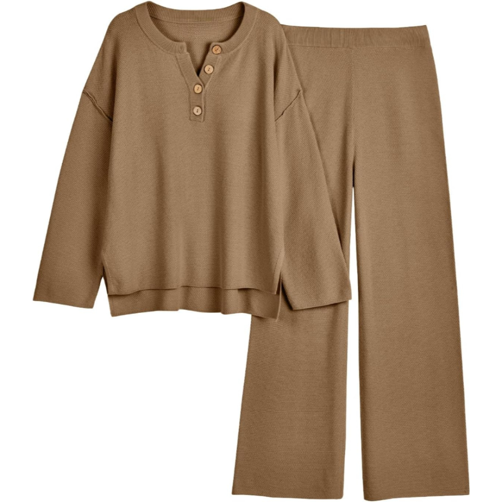 Two Piece Lounge Set With Oversized Matching Knit Design For Women