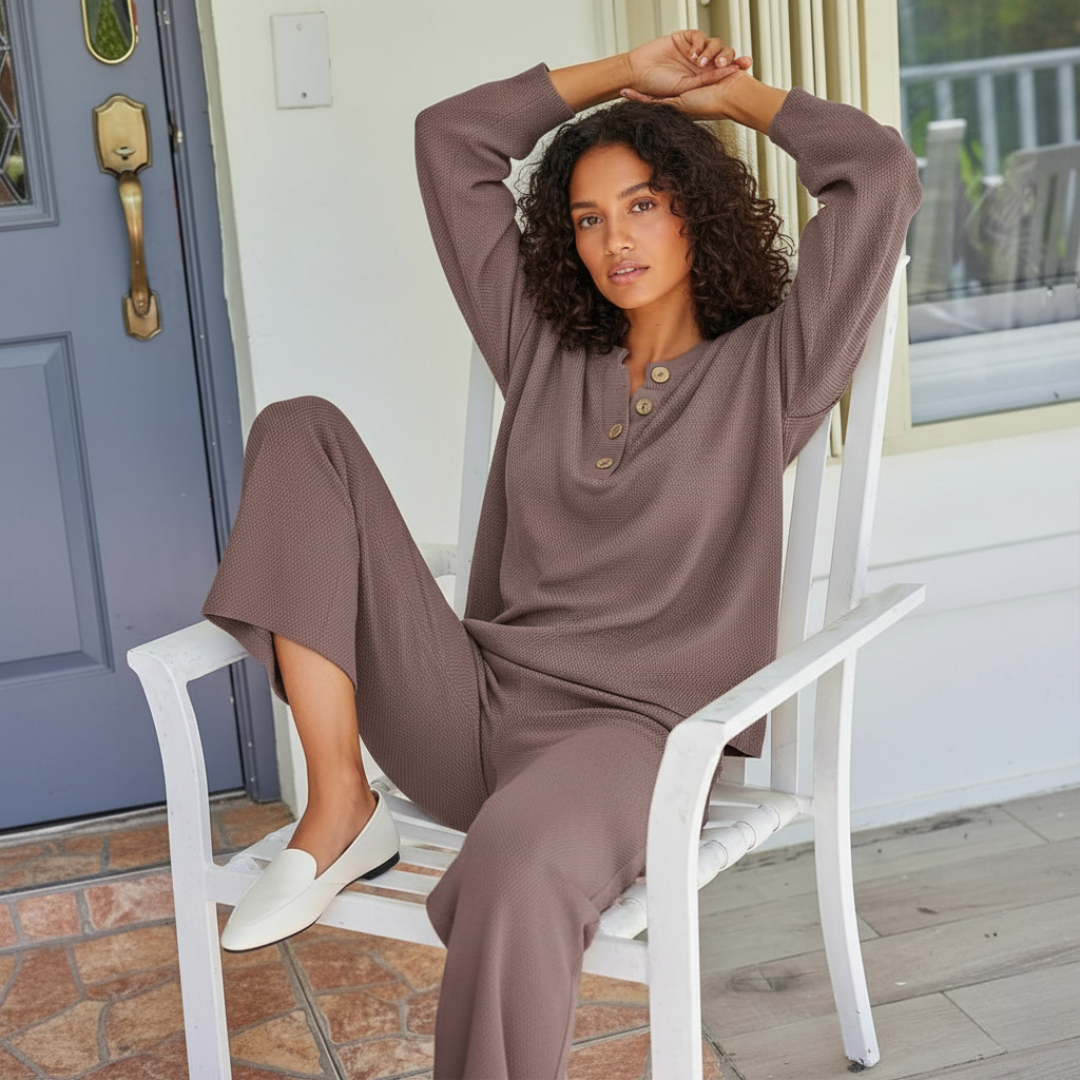 Two Piece Lounge Set With Oversized Matching Knit Design For Women