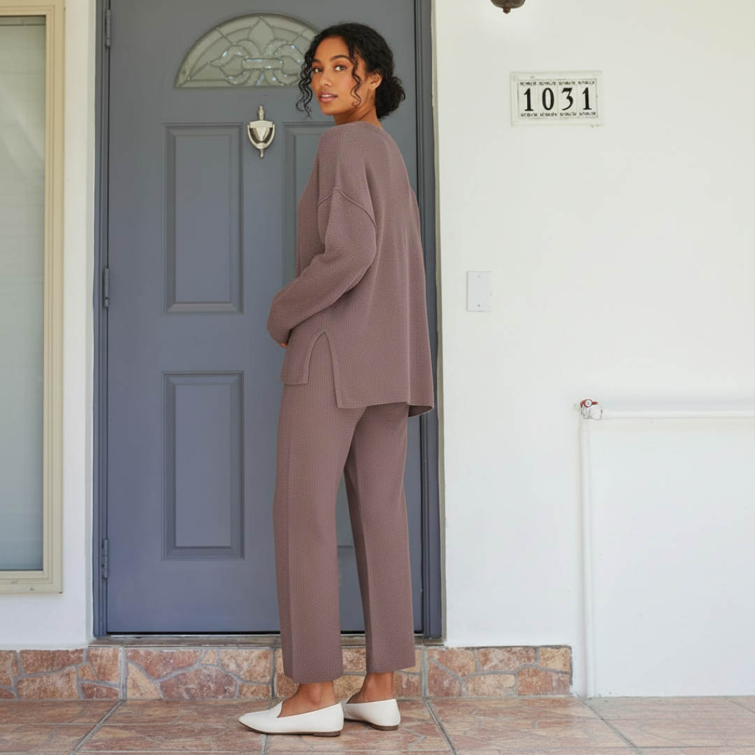 Two Piece Lounge Set With Oversized Matching Knit Design For Women