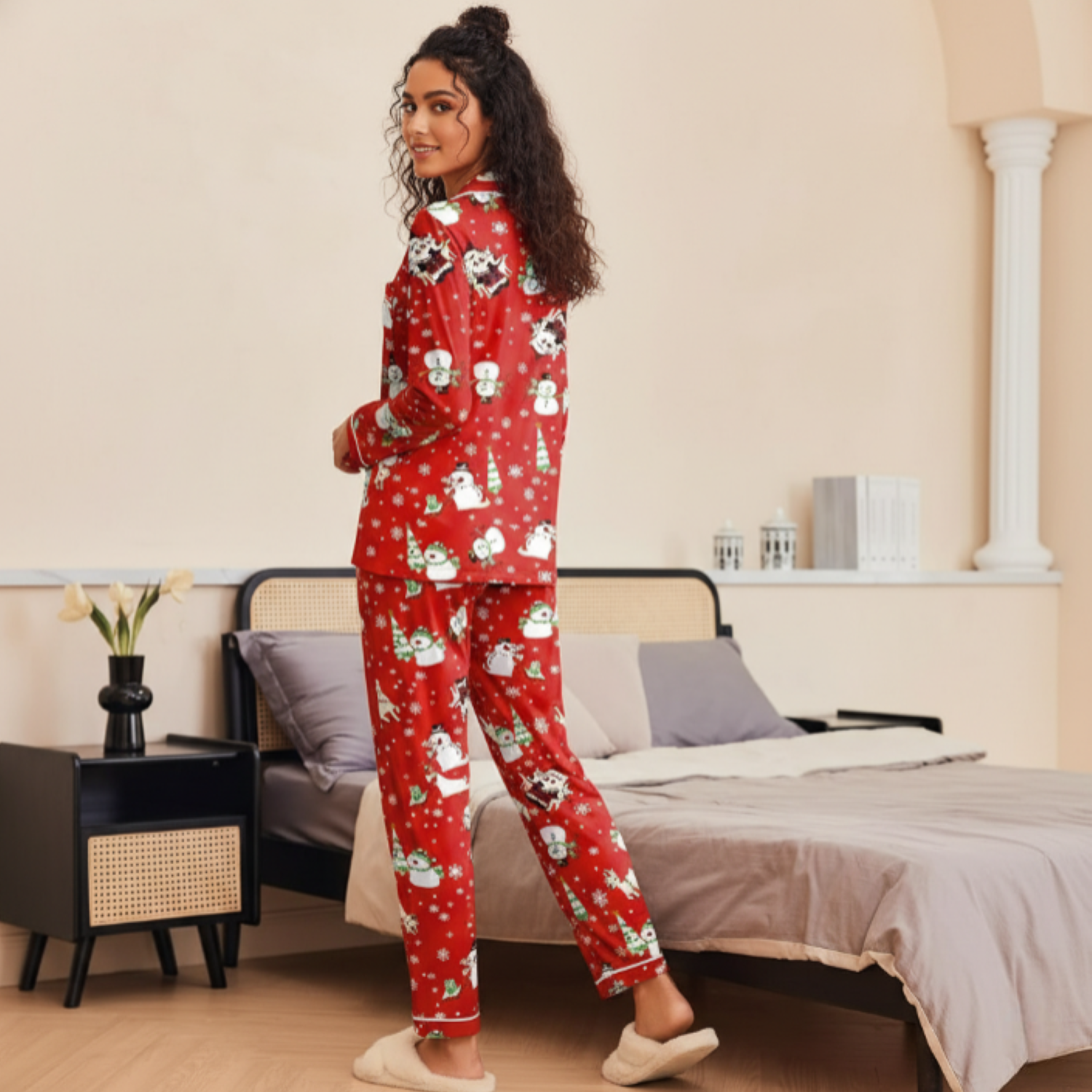 Two Piece Pajamas Set For Women With Long Sleeve Button Down Sleepwear