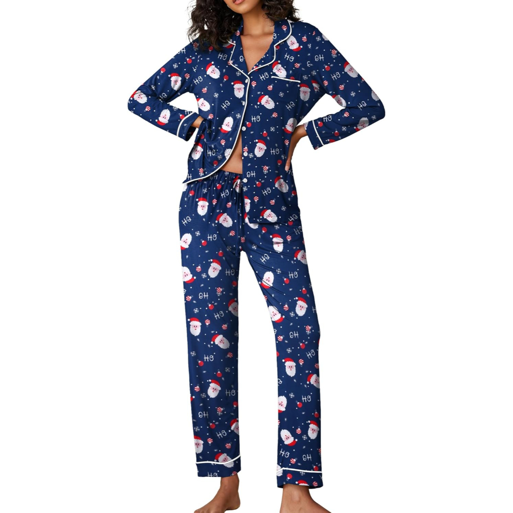 Two Piece Pajamas Set For Women With Long Sleeve Button Down Sleepwear