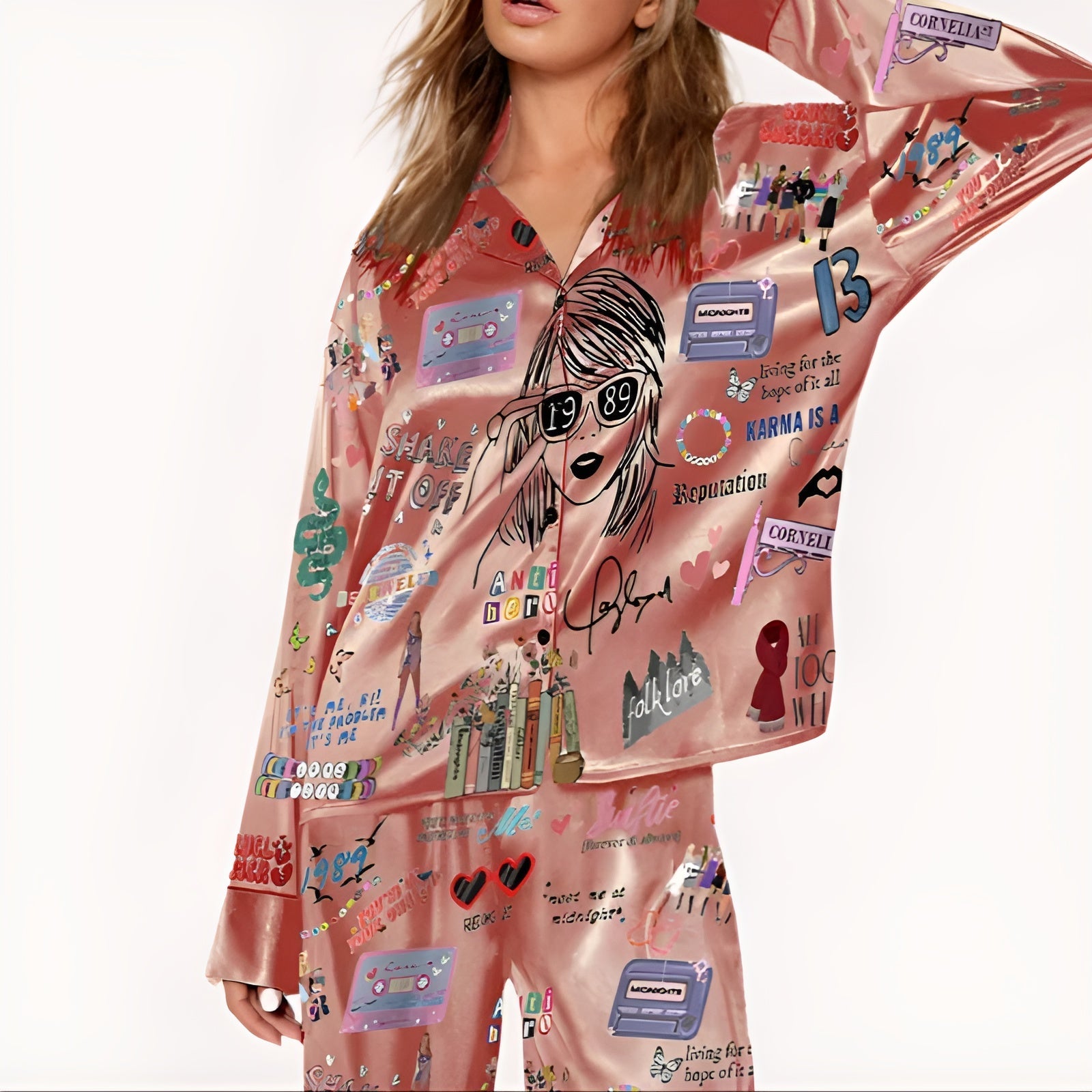 Two Piece Pajama Set With Lapel Collar-Original Pajamas