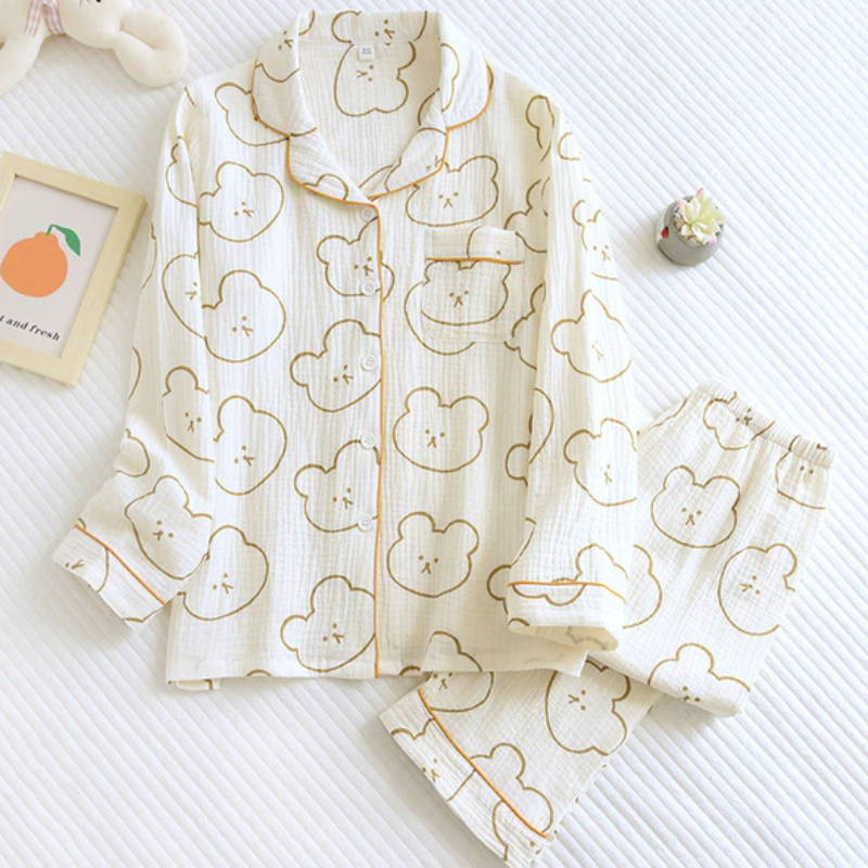 Women's Long Sleeve Bear Print 2 Piece Pajama Set-Original Pajamas