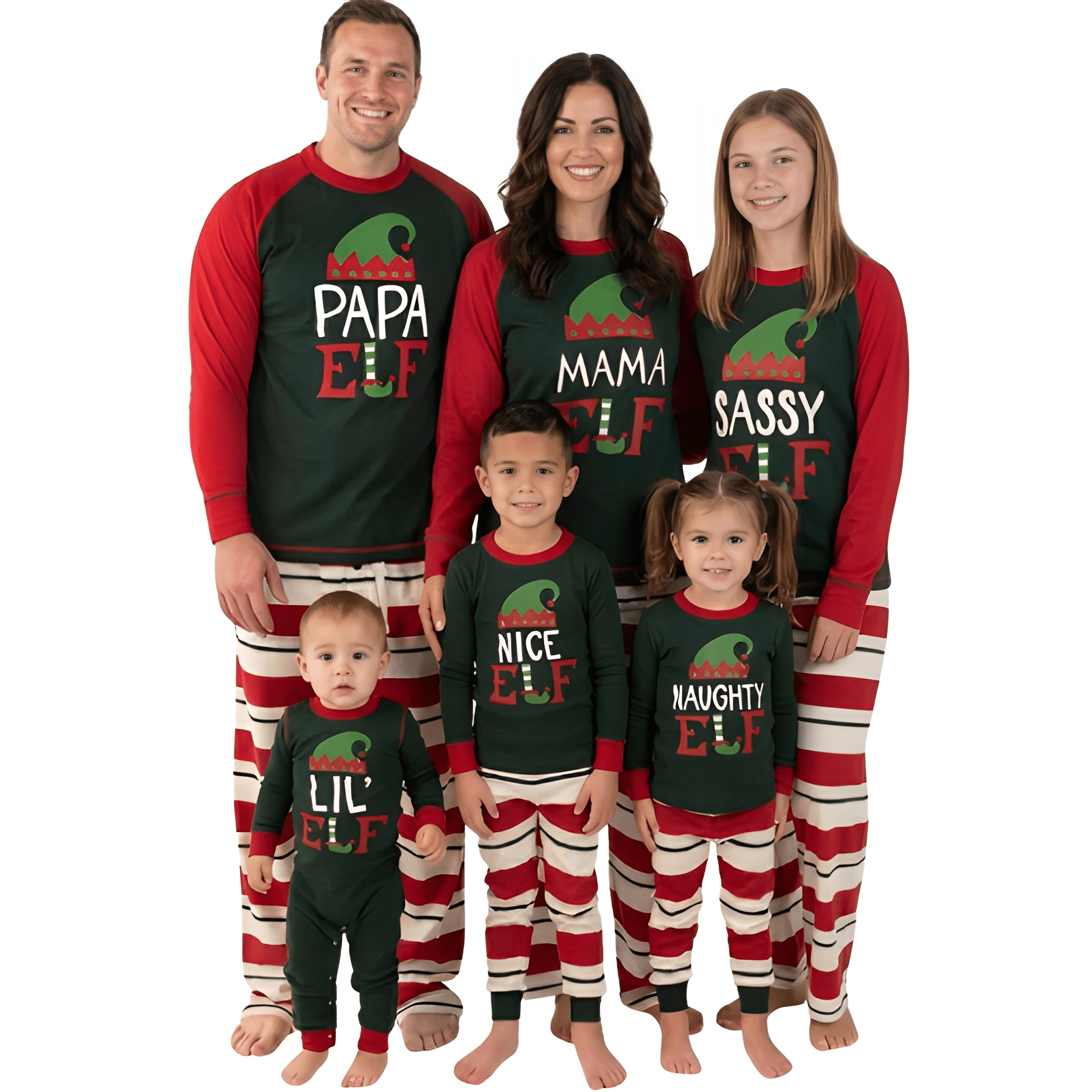 Elf Matching Family Christmas Pajamas Tees and Pants Set