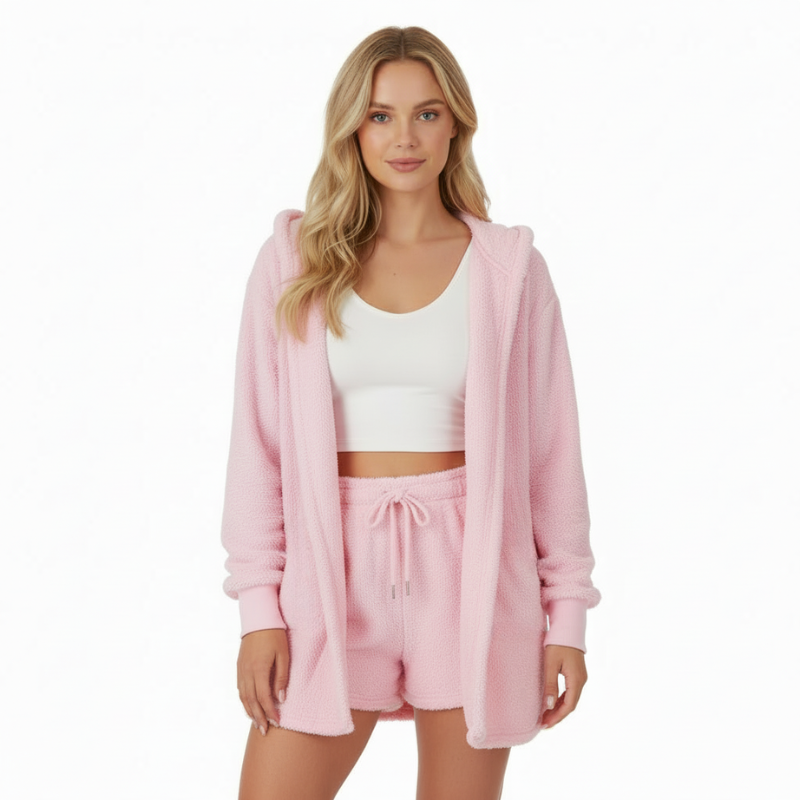 3 Piece Cozy Knit Lounge Set With Hooded Jacket