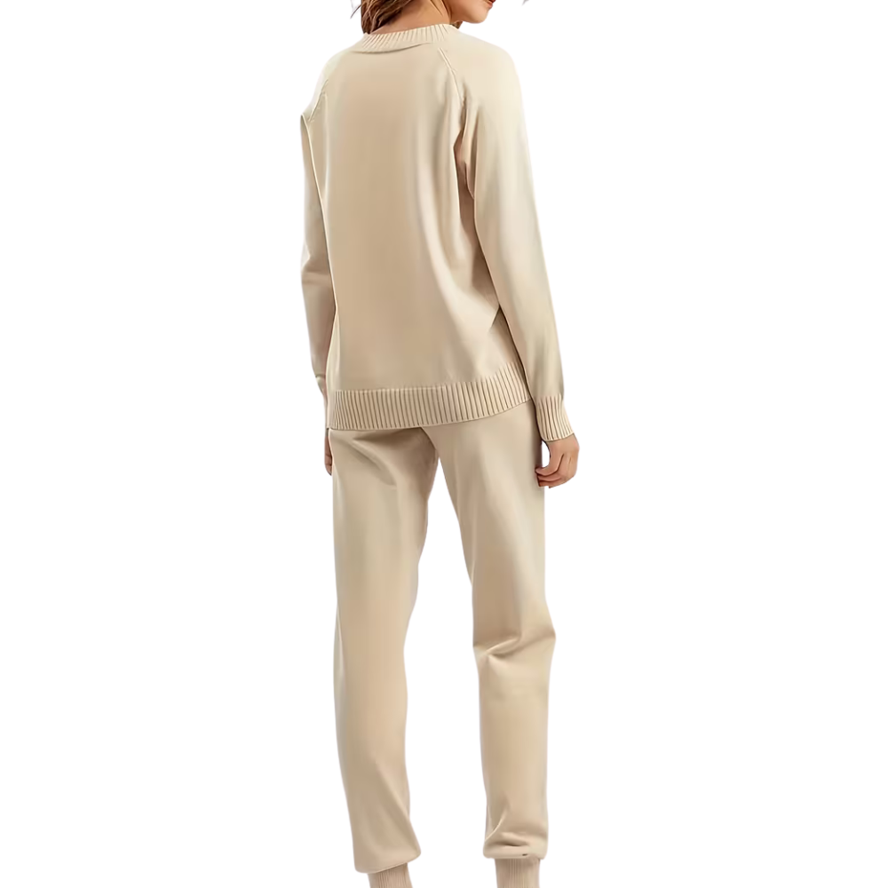 V Collar Knit Sweater Pant Set