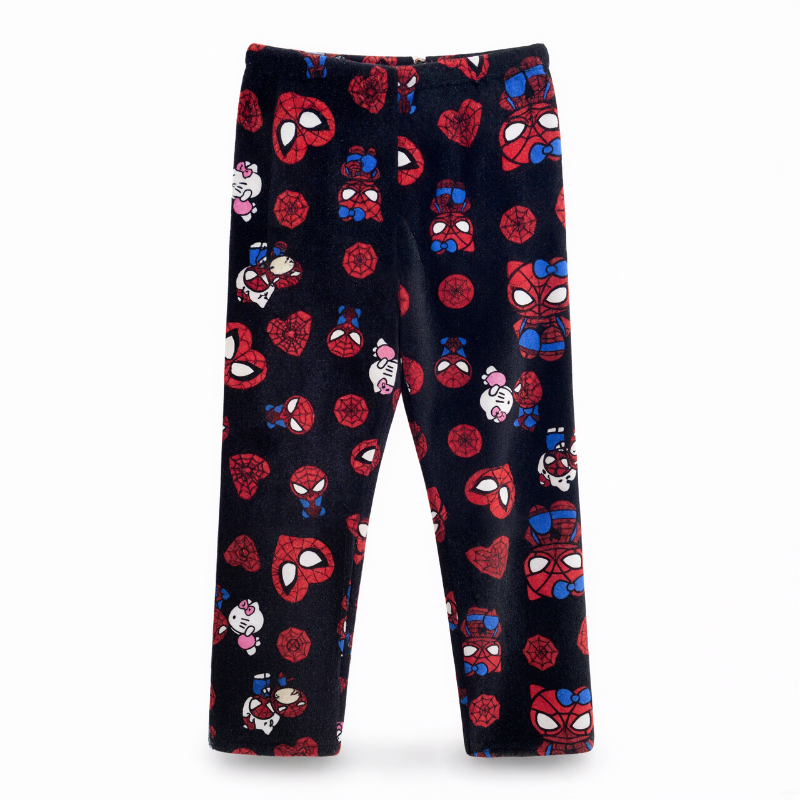 Cotton Velvet Spider Print Loose Pajama Pants