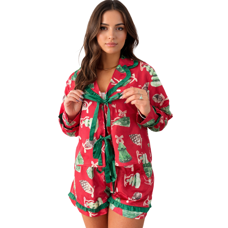 Christmas Contrasting Bow Pajama Set