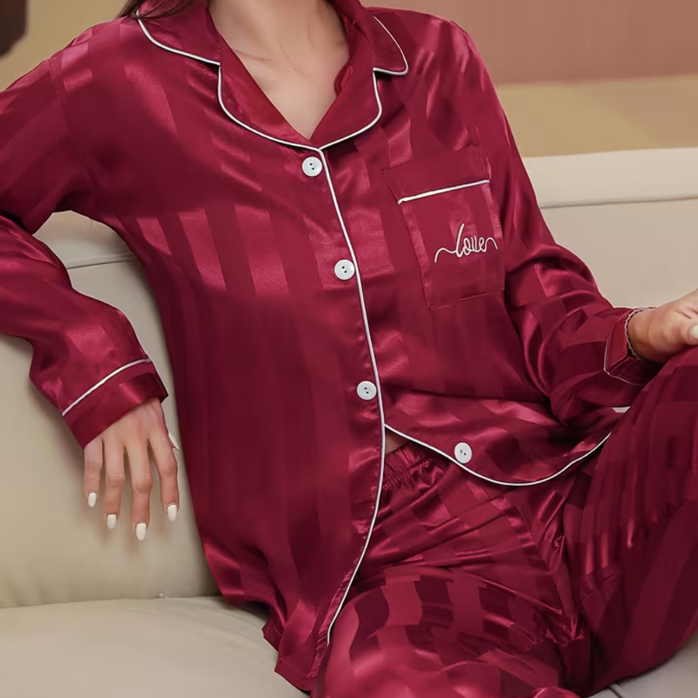 Couple Style Long Sleeve Striped Button Up Loungewear Pajama Set