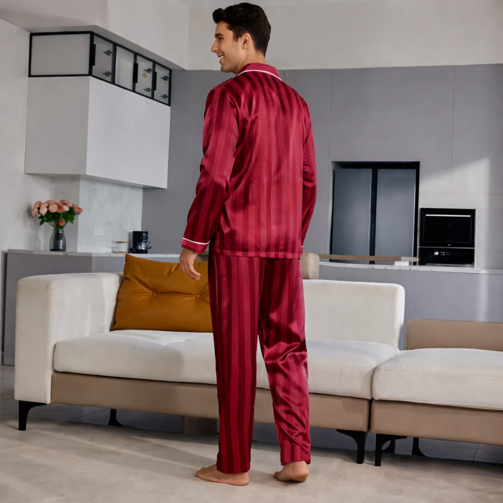 Couple Style Long Sleeve Striped Button Up Loungewear Pajama Set