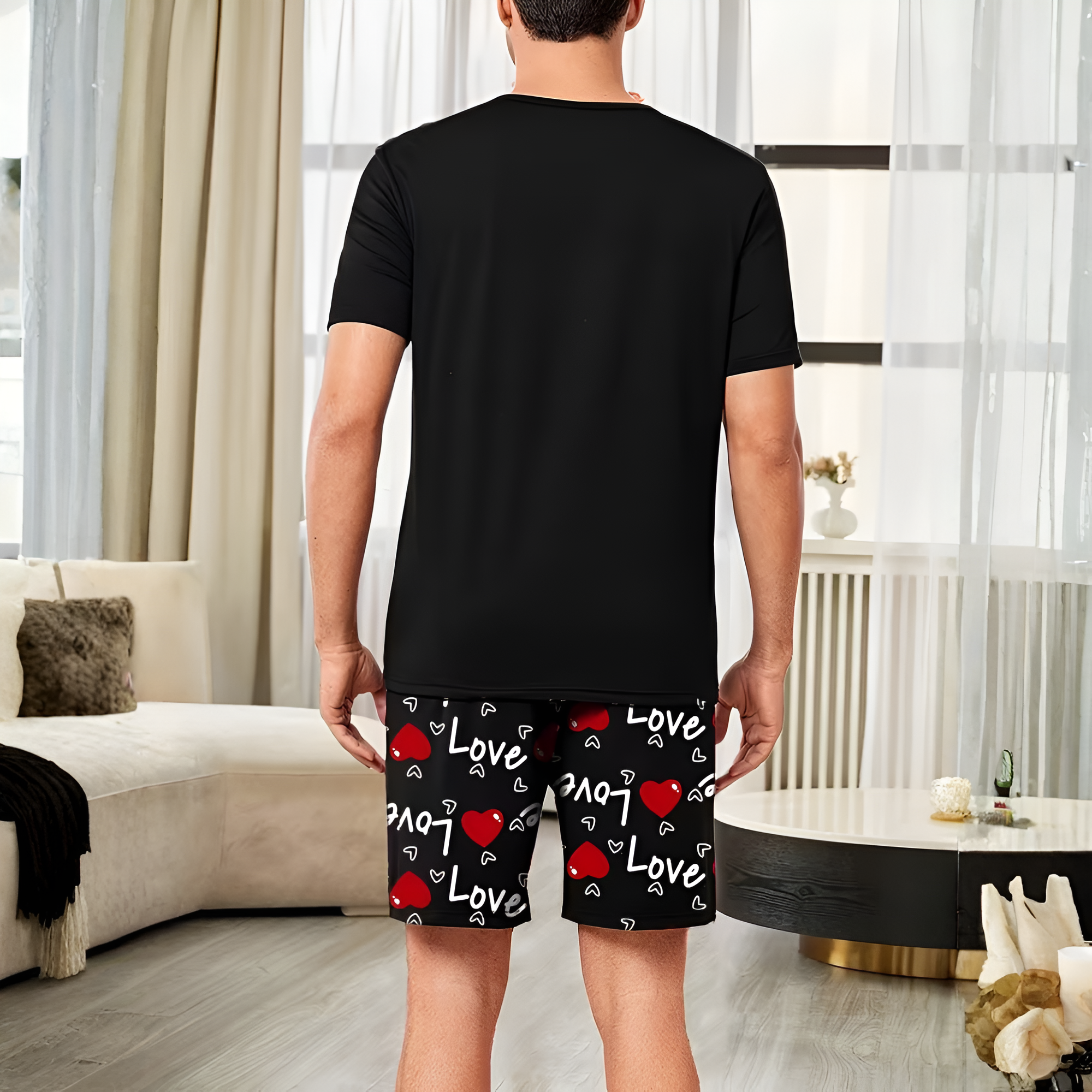 Letter Graphic Top Shorts Set For Couple