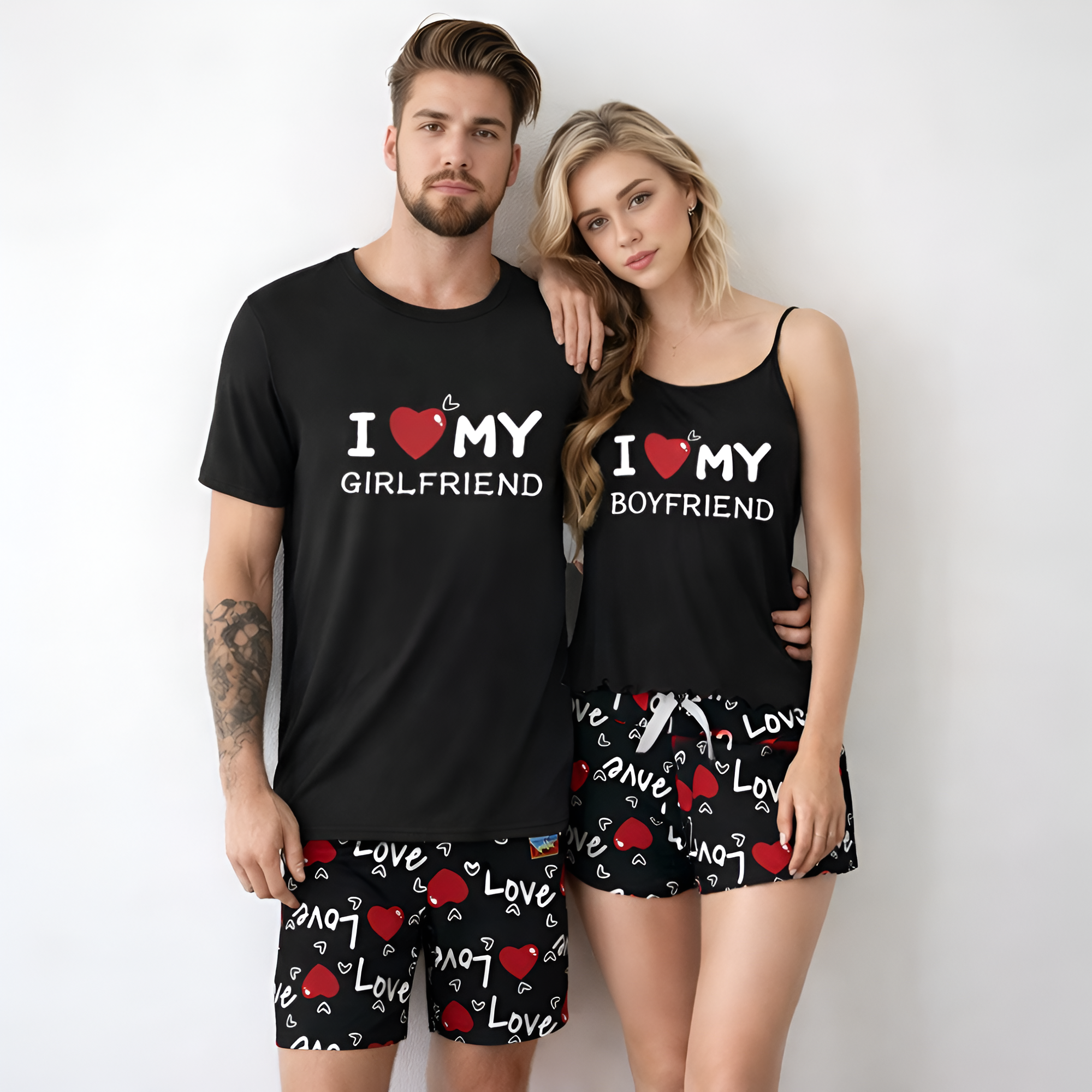 Letter Graphic Top Shorts Set For Couple