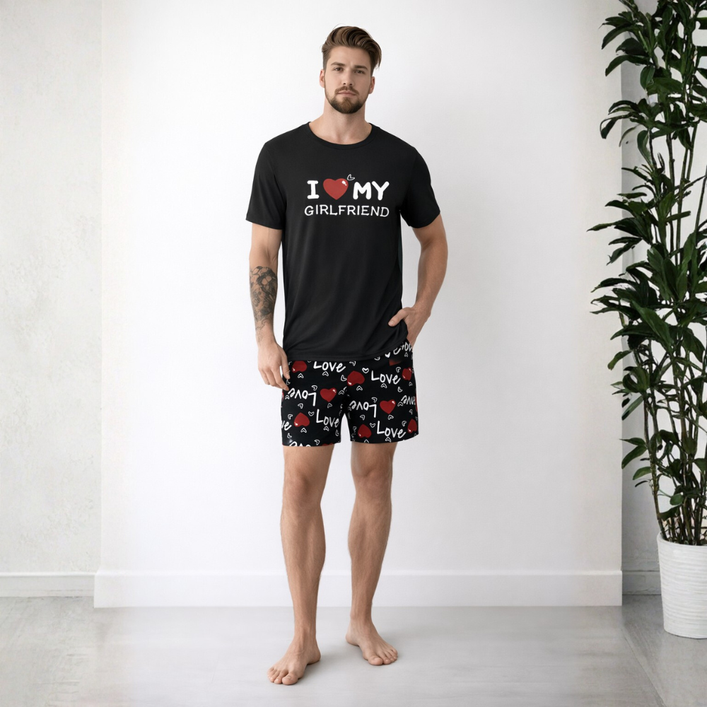 Letter Graphic Top Shorts Set For Couple