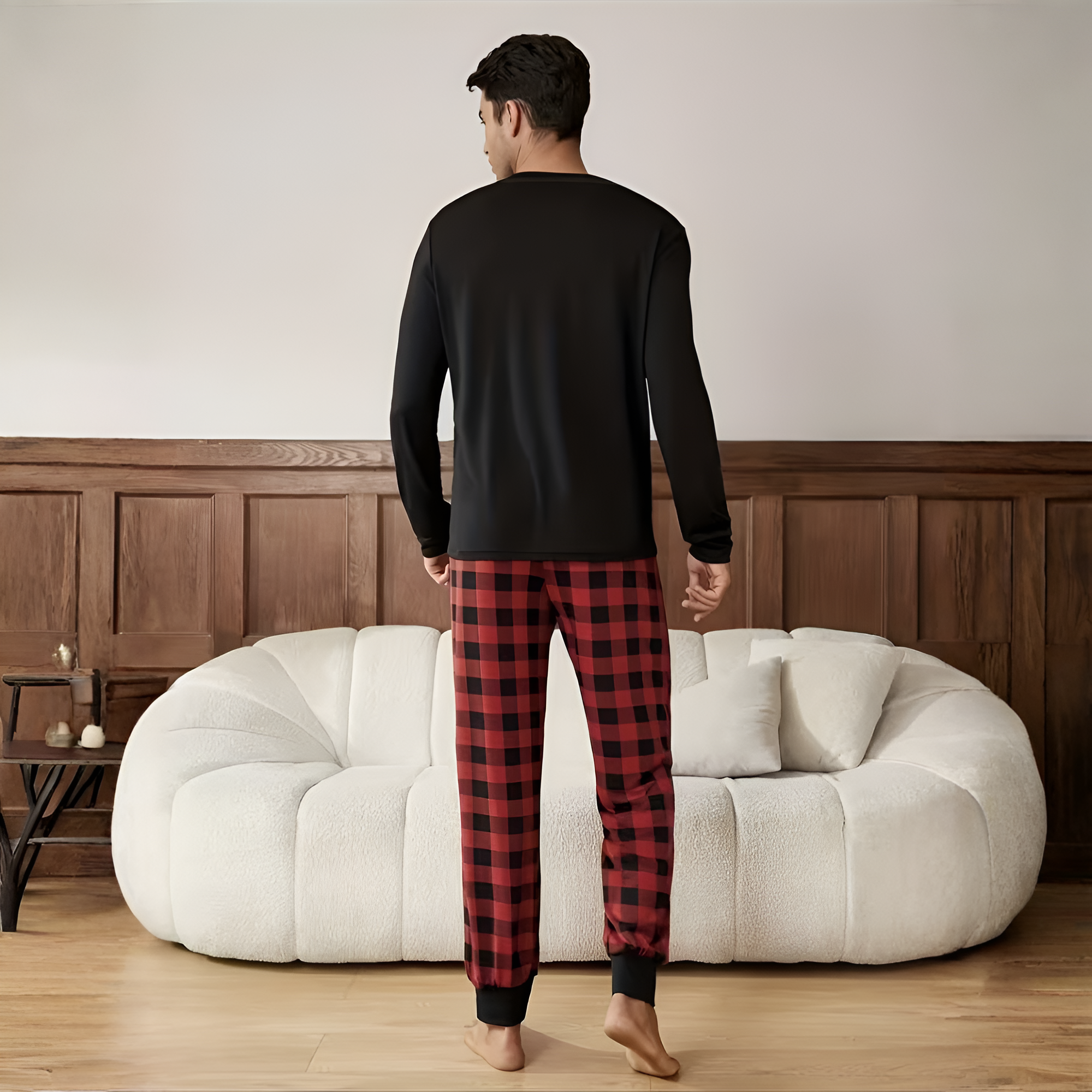 Plaid Pocket Long Sleeve Pajama Set For Couple