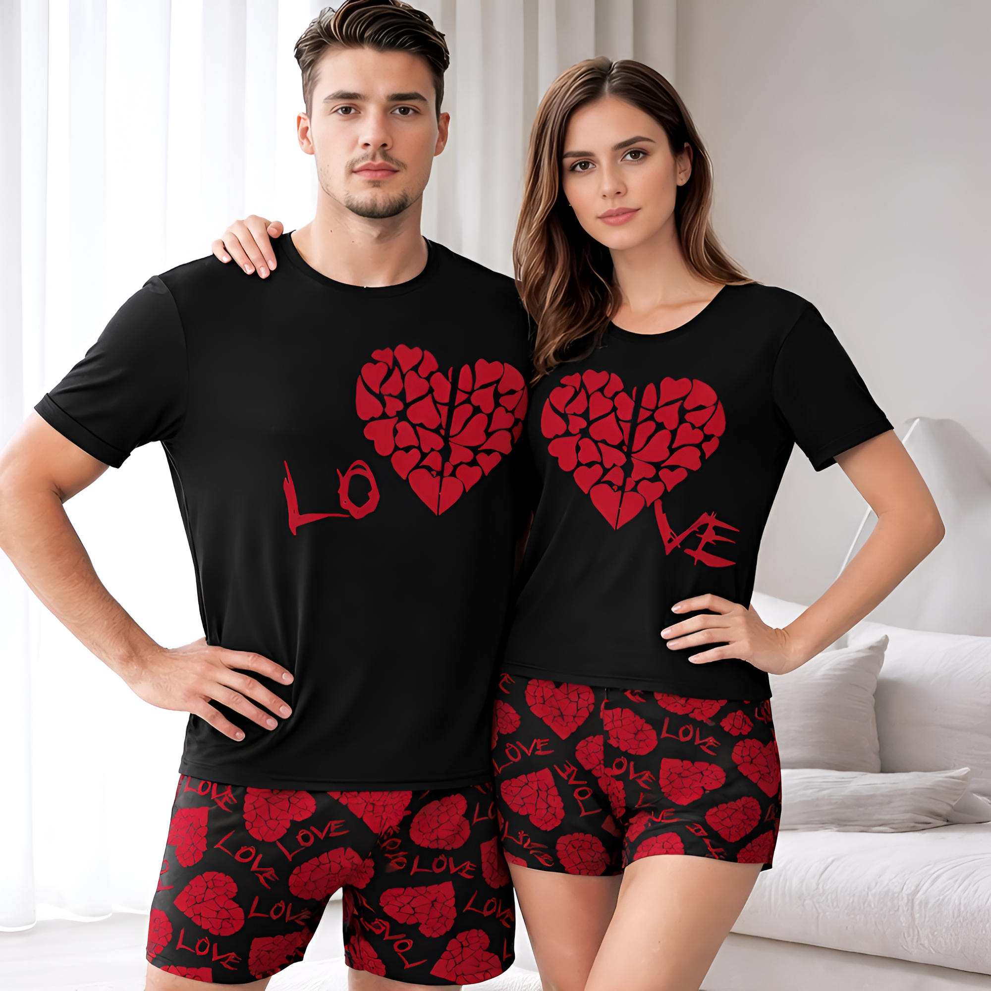 Letter Print Short Sleeve Pajamas For Couple