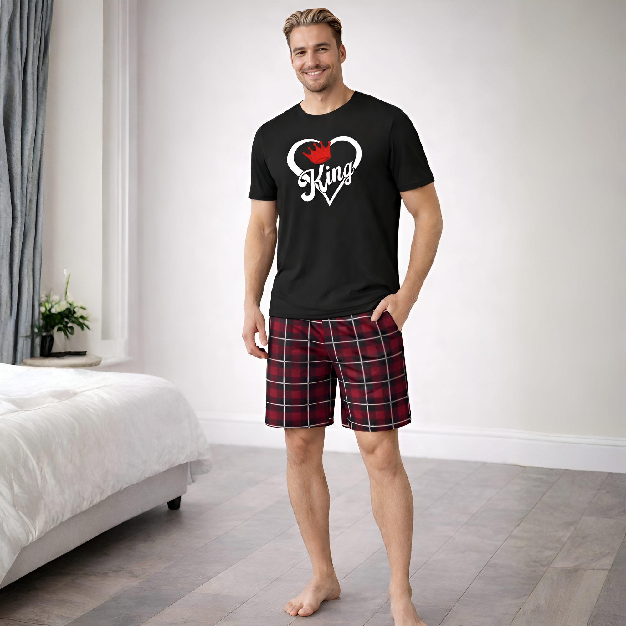 King Queen Print Shorts Pajama For Couple