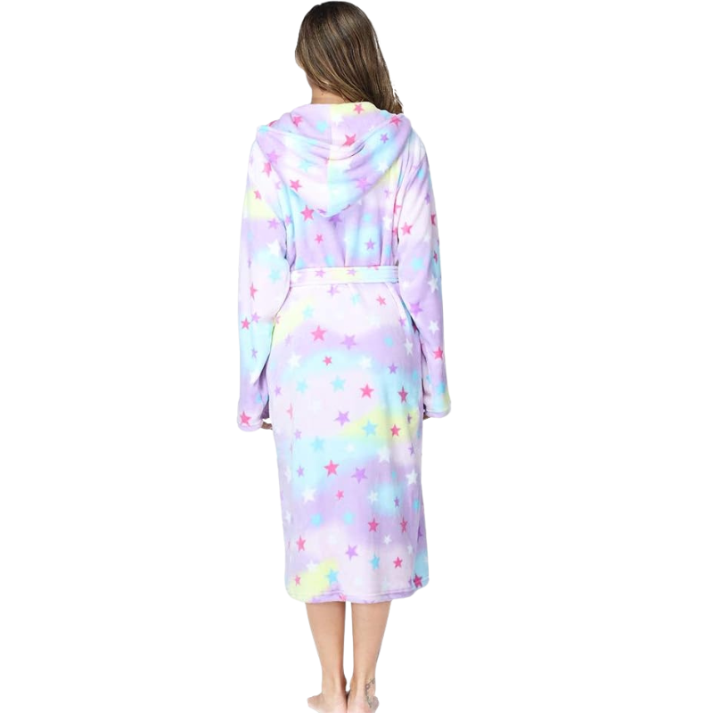 Womens Robes Plush Fleece Hooded Bathrobe Thick Nightgown With Pockets Fluffy Sleepwear