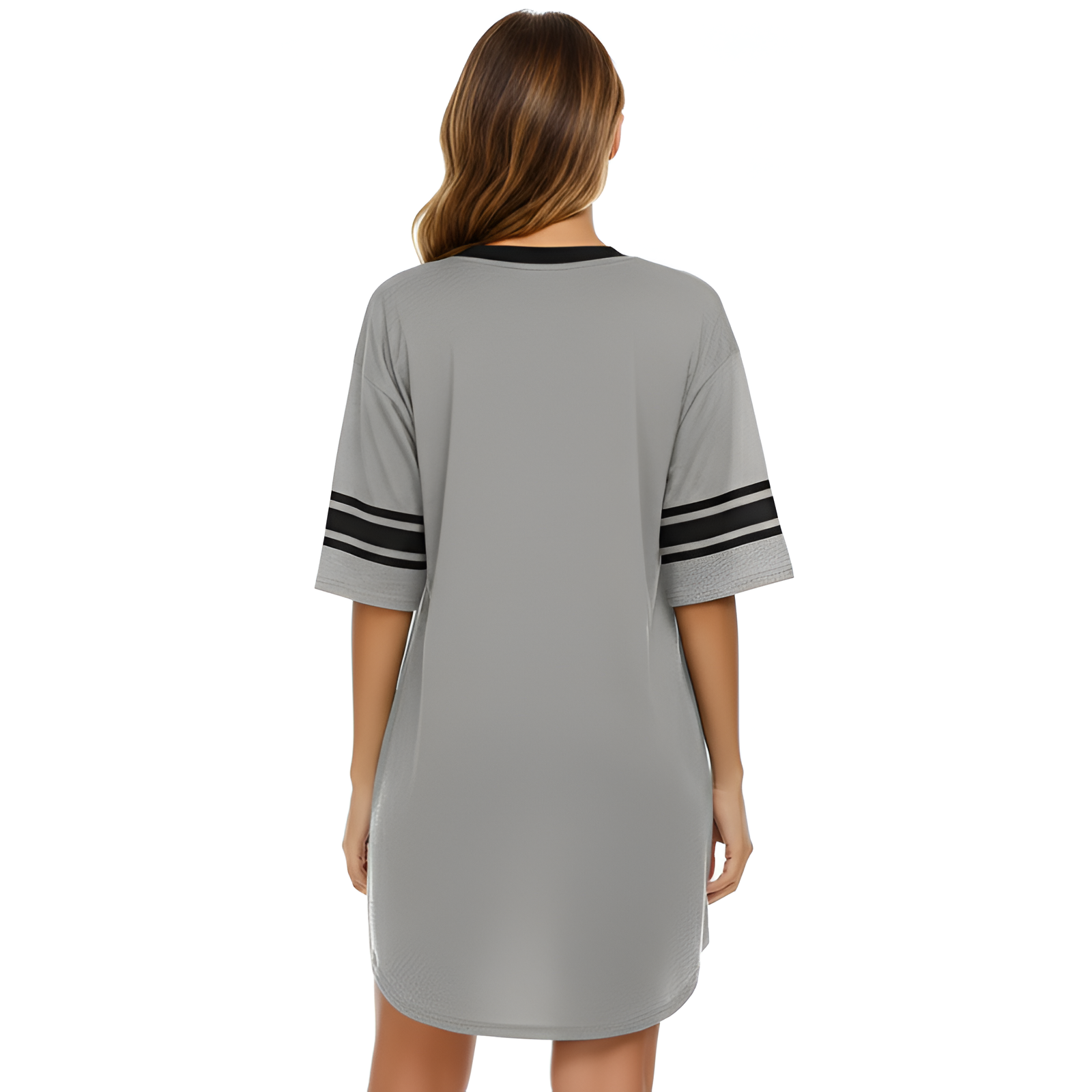Nightgown Sleepwear With Short Sleeves And Color Block For Women