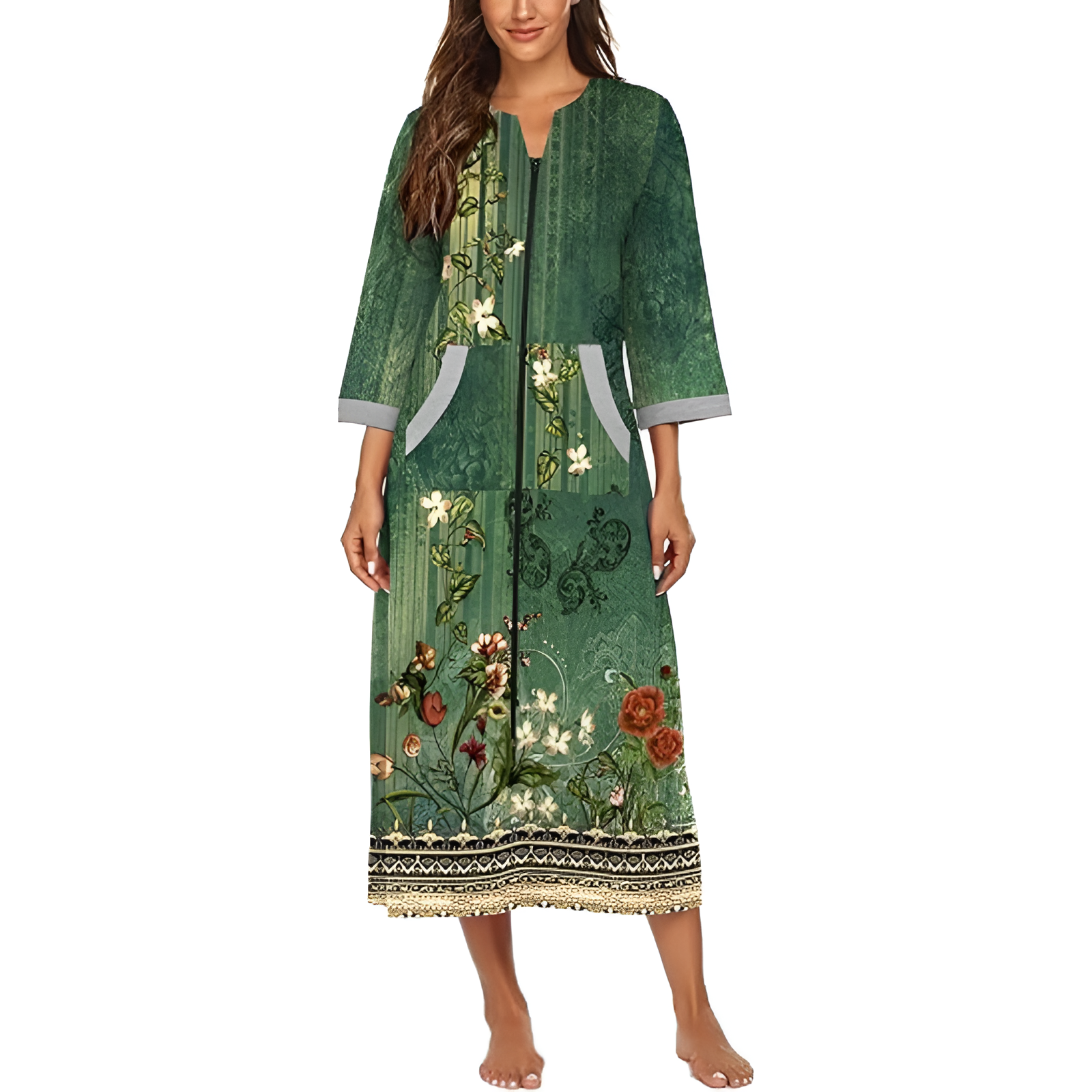 Comfortable Zip Front Bathrobe With Pockets For Women