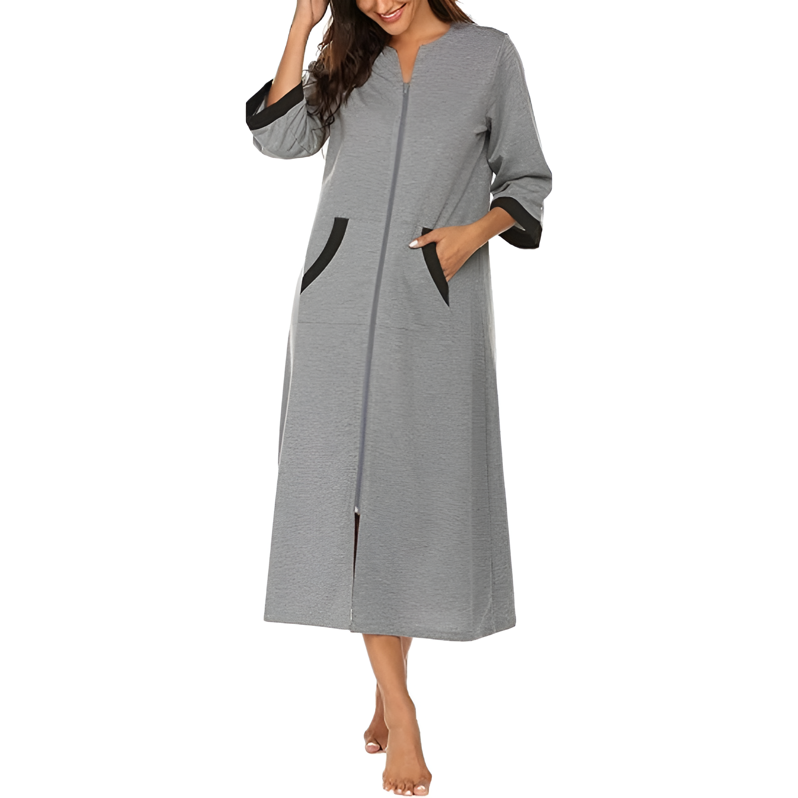 Comfortable Zip Front Bathrobe With Pockets For Women