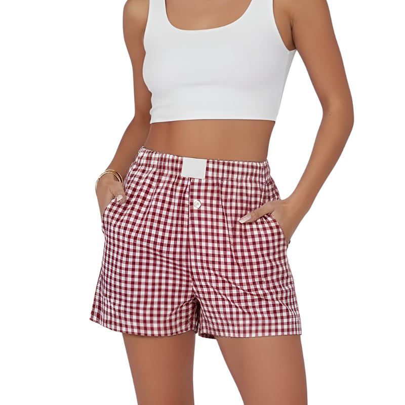 Boxer Shorts For Women With Plaid Pattern