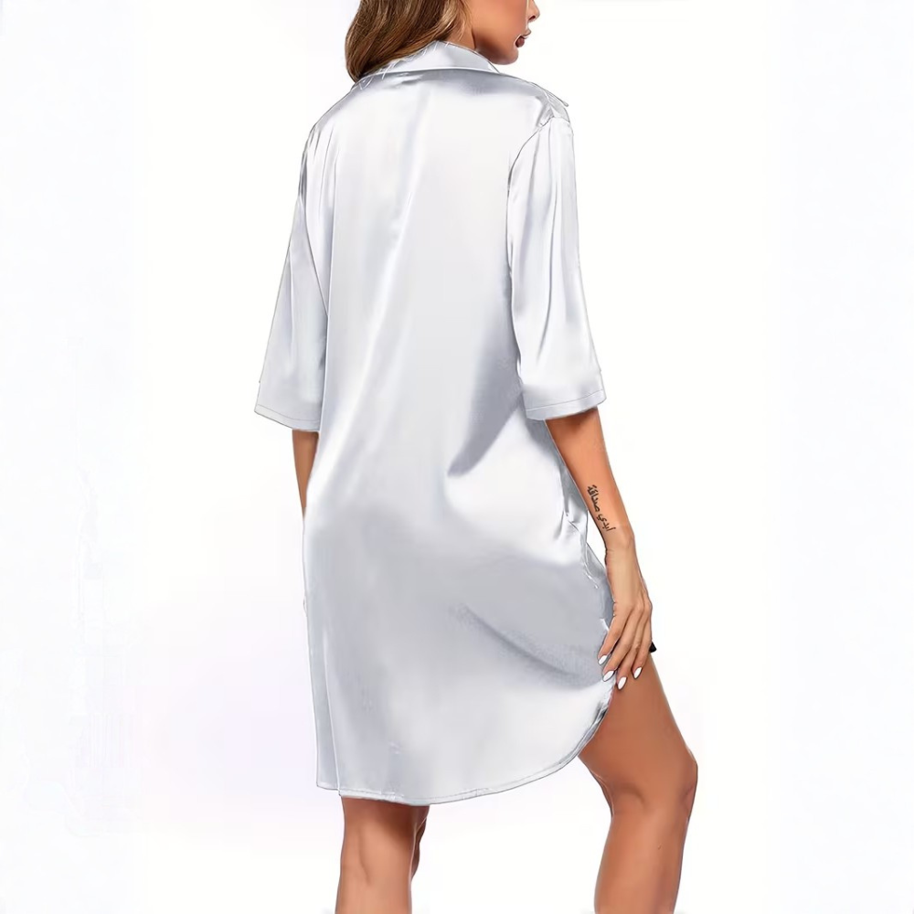 Long Solid Comfort European American Smooth Sleepwear Shirt