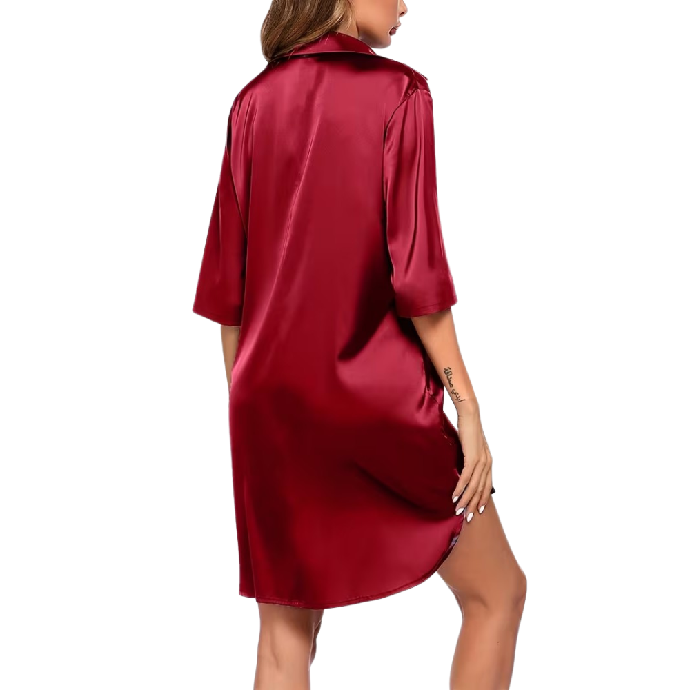 Long Solid Comfort European American Smooth Sleepwear Shirt