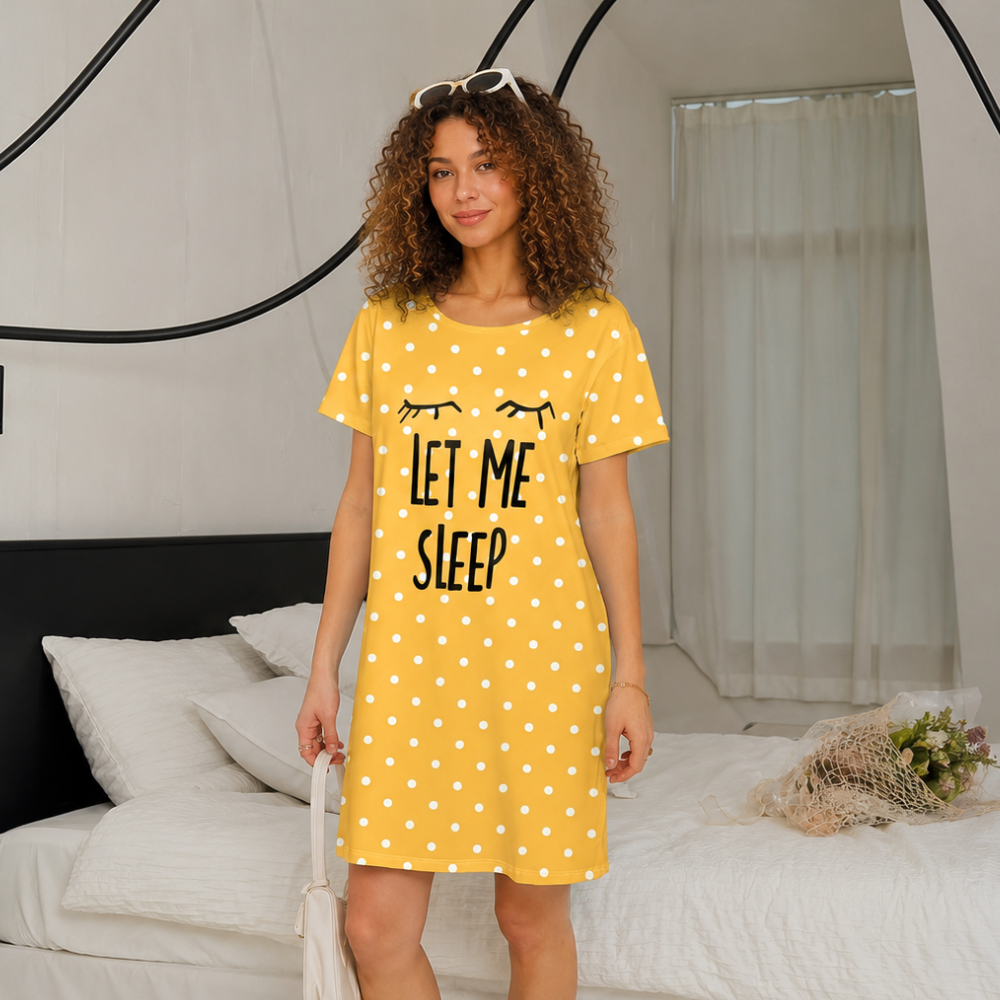  Cartoon Let Me Sleep Print Short Sleeve Sleepwear For Women