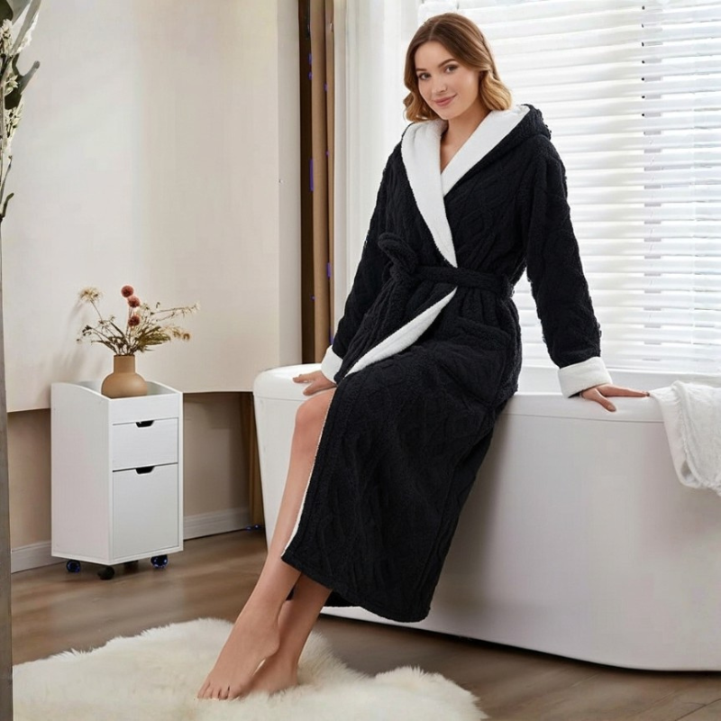 Hooded Fleece Full Length Bathrobe For Women