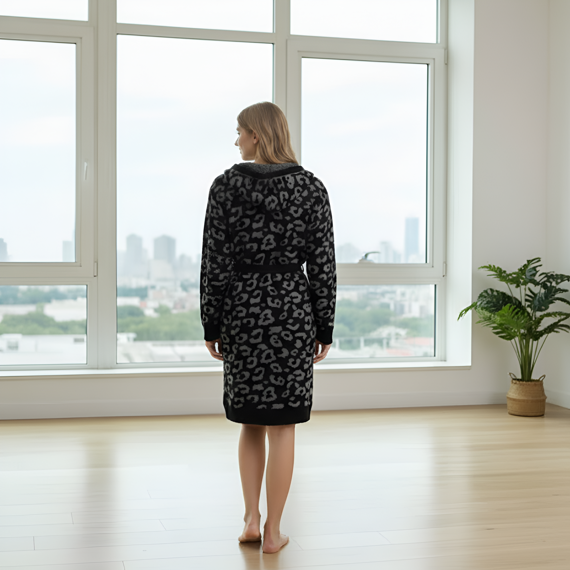 Lightweight Hooded Wrap Design Bathrobe For Women