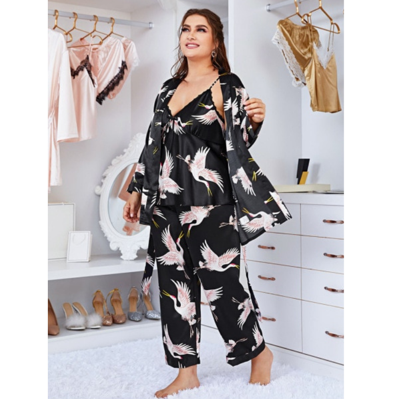 The Solid Printed Silk 3 Piece Pajama Set-Original Pajamas