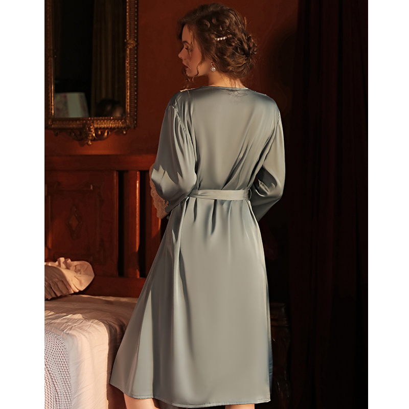 Soft Autumn Summer Silk Robe 3 Pieces Women Leisure Nightwear-Original Pajamas