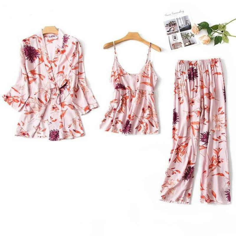 Flower Print Kimono Bathrobe Gown Sleepwear-Original Pajamas