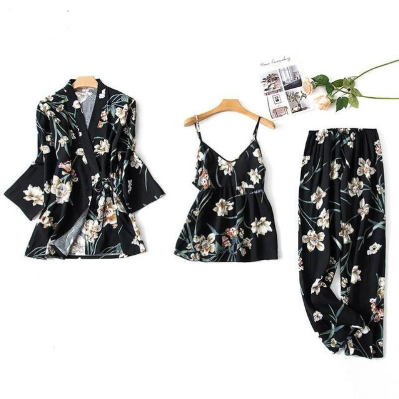 Flower Print Kimono Bathrobe Gown Sleepwear-Original Pajamas