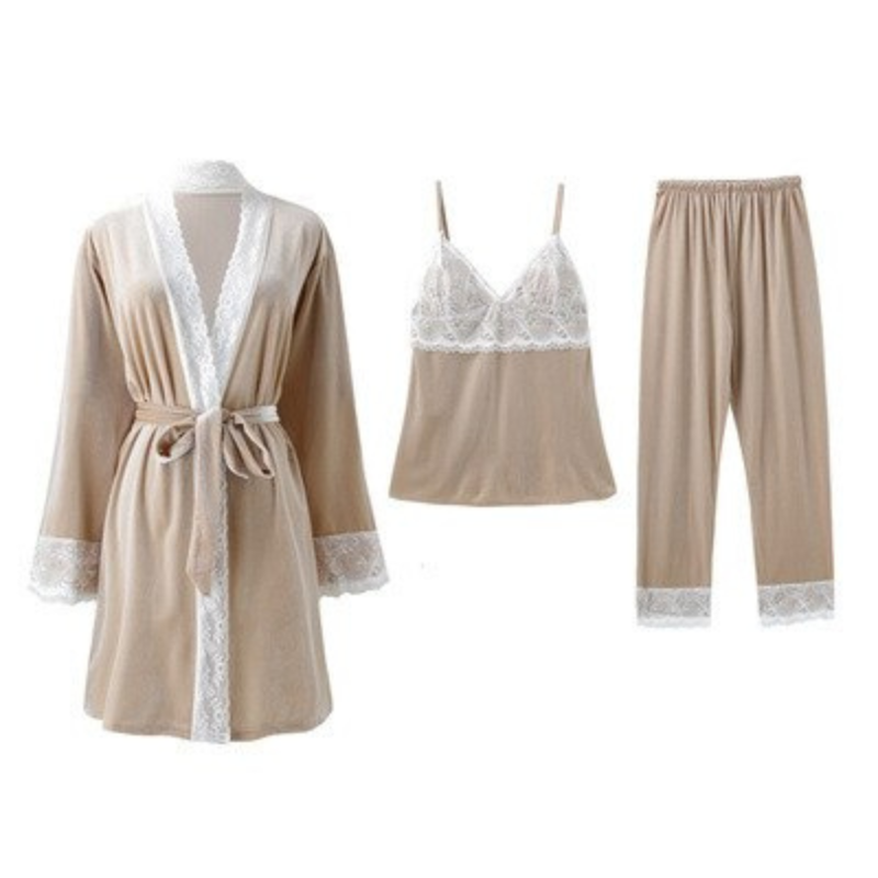 The Velvet Kimono Original Pajamas 3 Piece Set With Robe-Original Pajamas