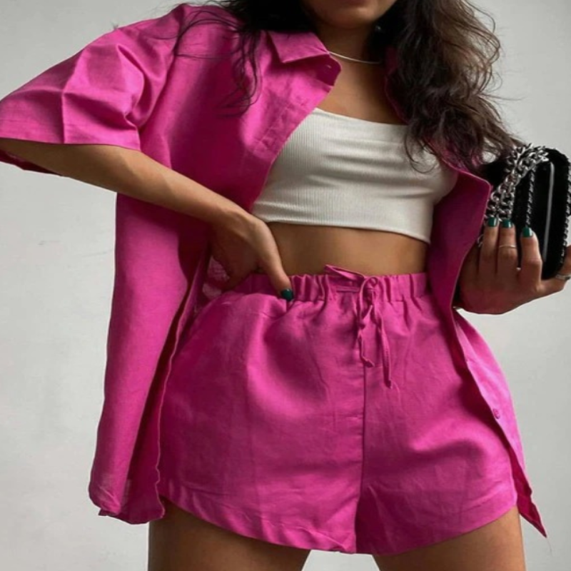 Long-Sleeve Shirt Tops & High Waist Short Set-Original Pajamas