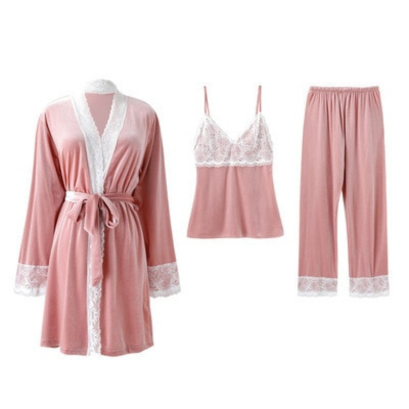 The Velvet Kimono Original Pajamas 3 Piece Set With Robe-Original Pajamas