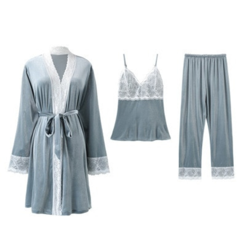 The Velvet Kimono Original Pajamas 3 Piece Set With Robe-Original Pajamas