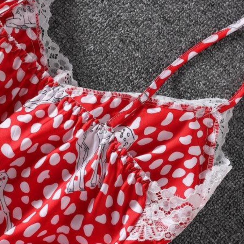 The V-Neck Dot Printed 3 Piece Pajama Set-Original Pajamas