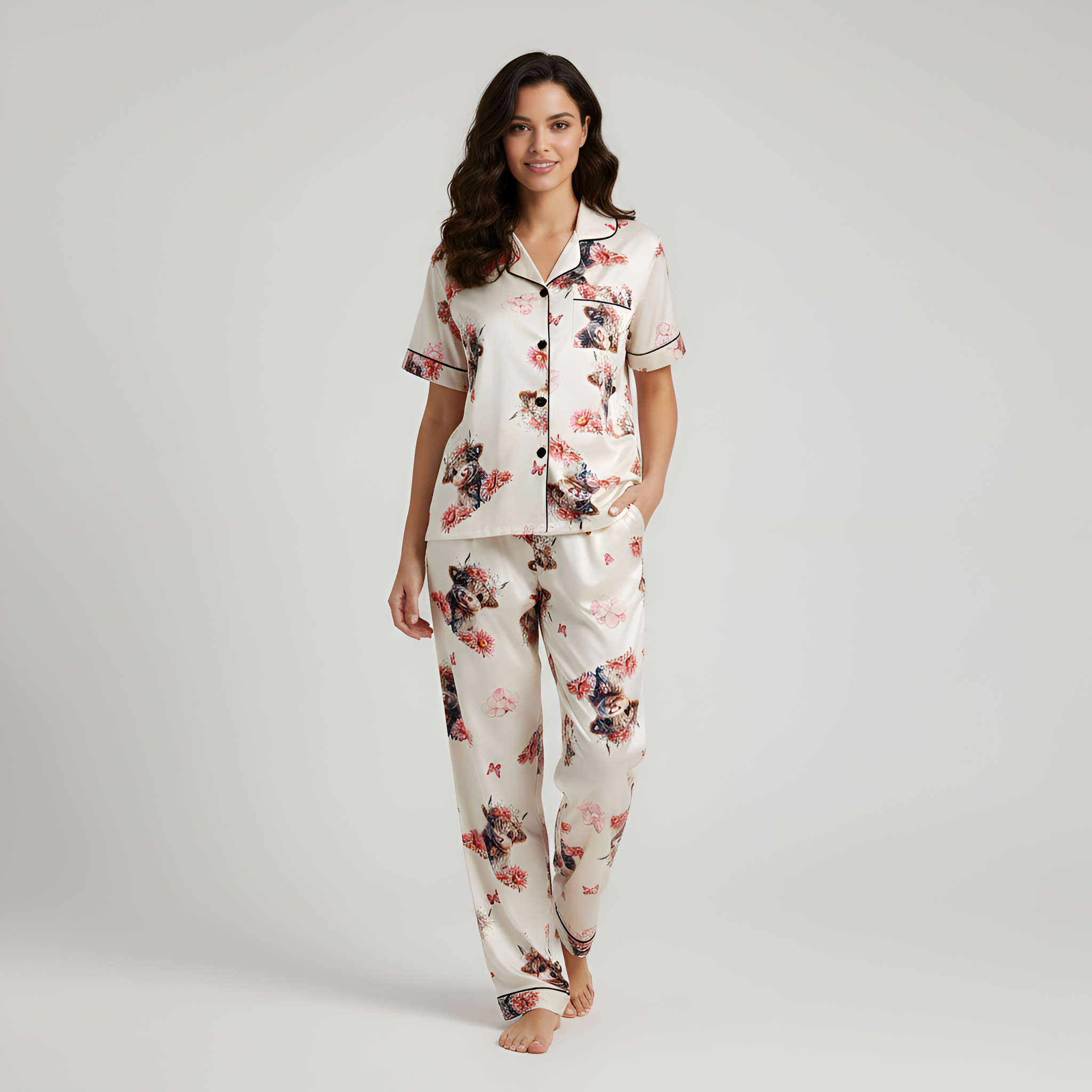 Cartoon Cow Three Piece Pajama Set