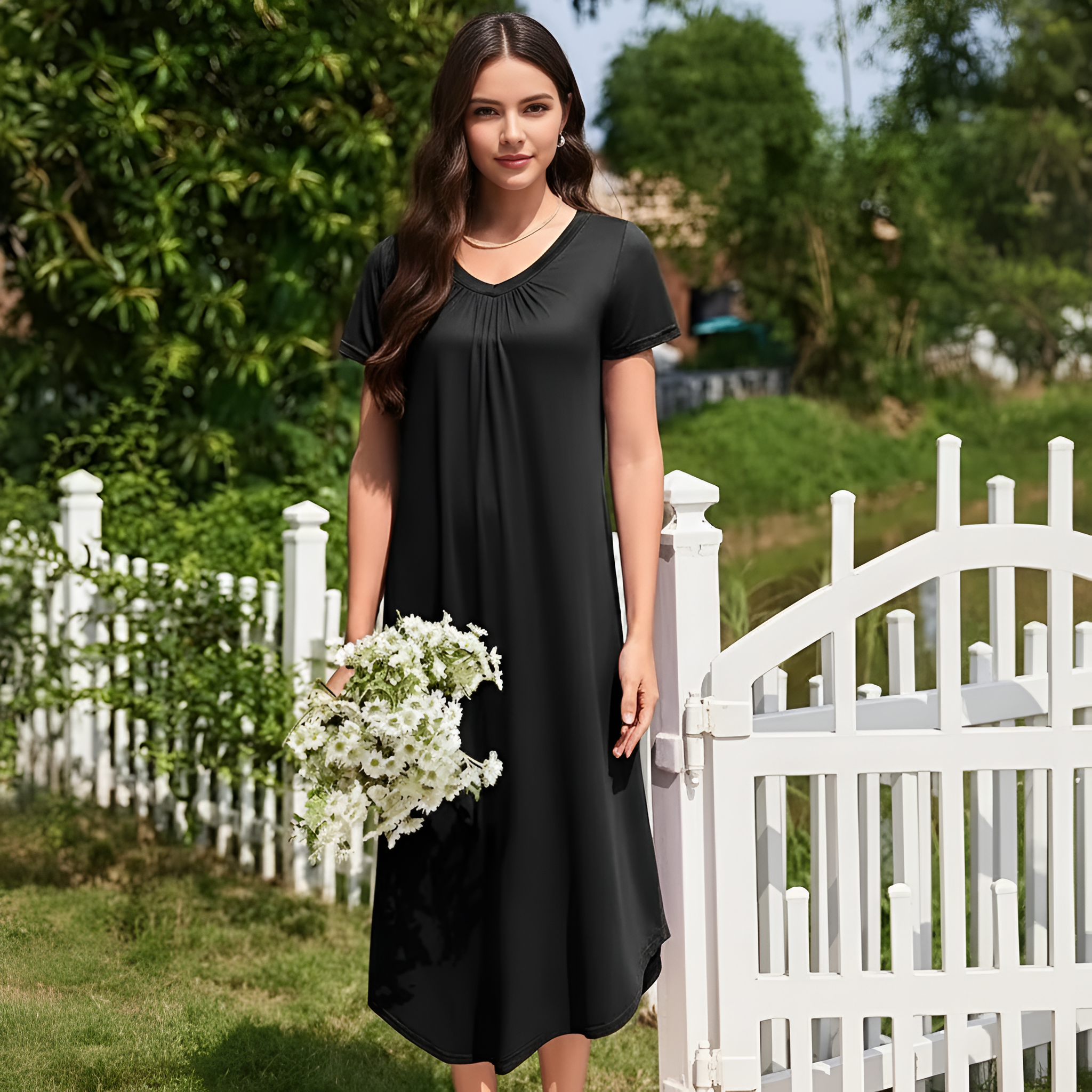 Pack Of 3 Long Nightgowns For Women With Short Sleeves