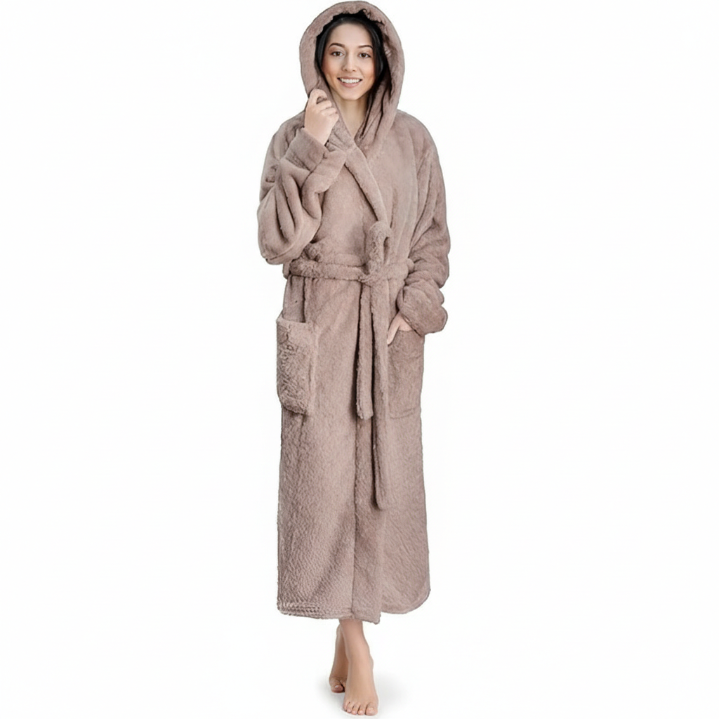 Hooded Plush Soft Robe With Warm Fleece For Women