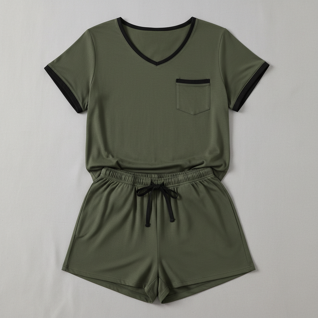 2 Piece Of Lightweight Pajama Set Short Sleeve Lounge Wear For Women