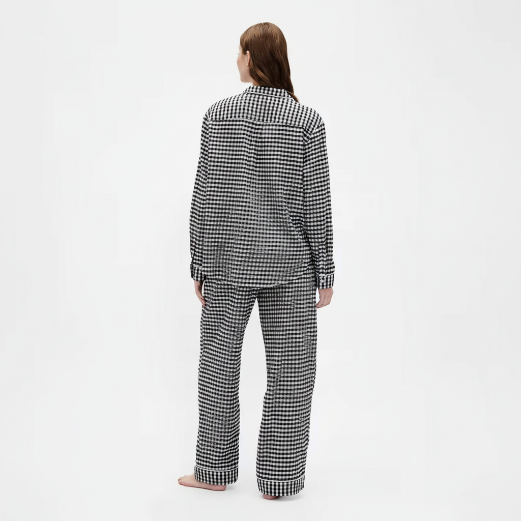 Flannel Pajama Set With Button Front Top and Drawstring Pants