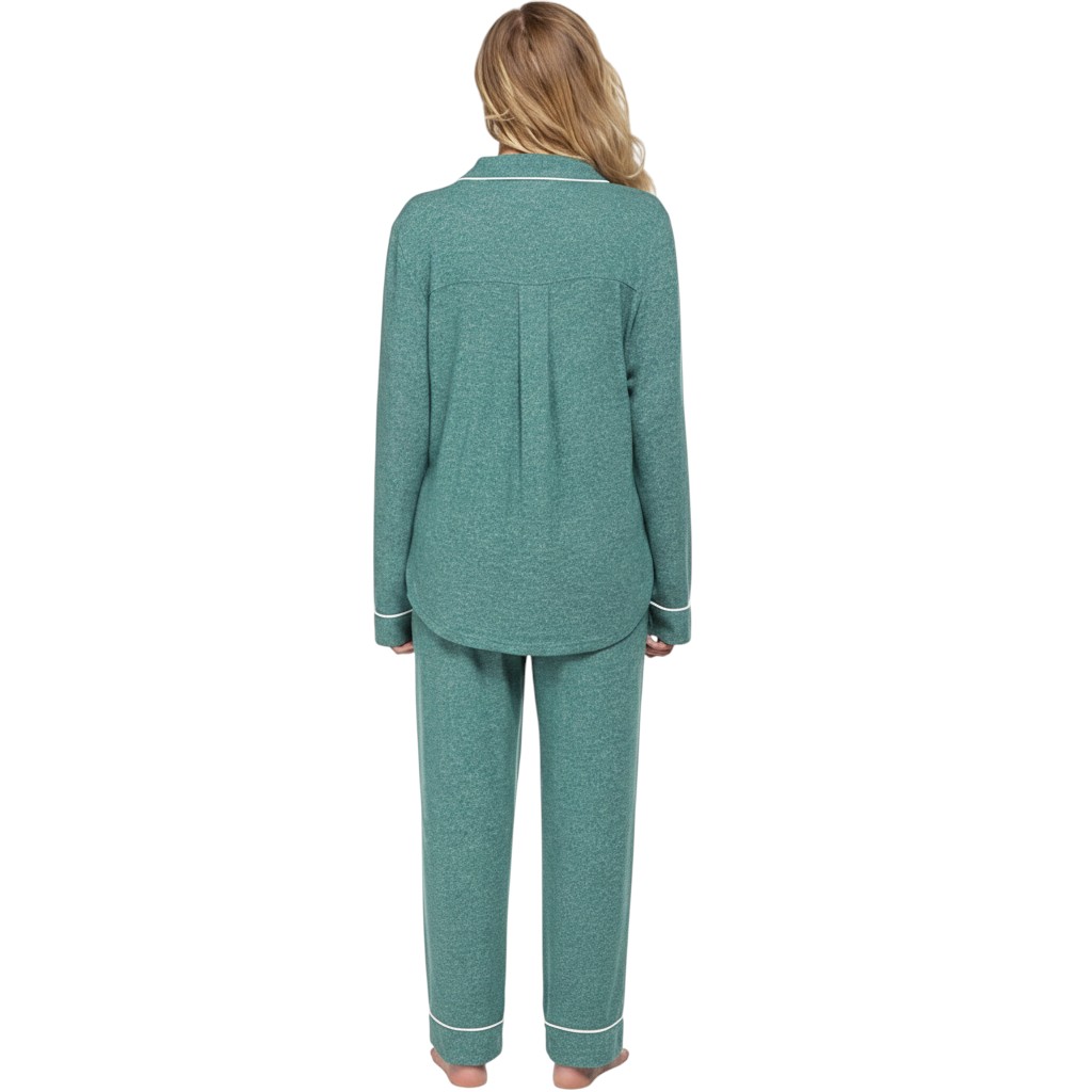 Soft Long Sleeve Pajama Set Button Front Sleepwear For Women